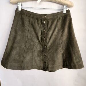 Suede Olive Button-Front A-Line Skirt